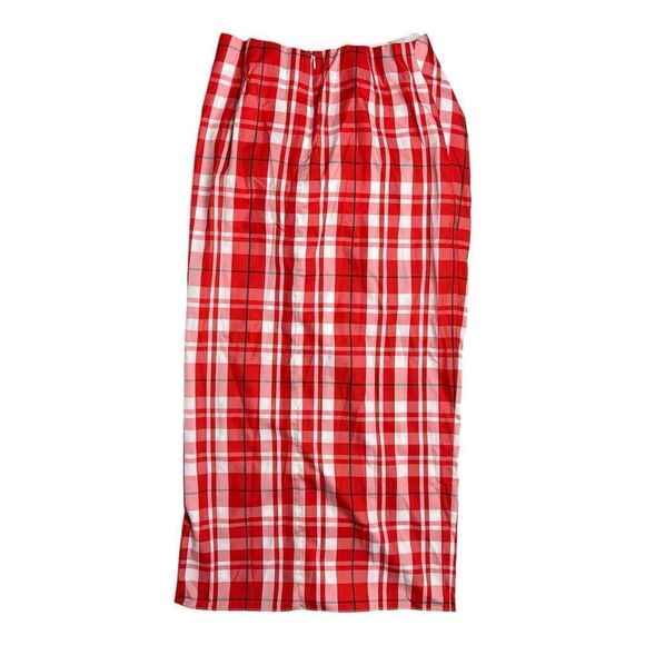 J Crew Skirt 4 Red Plaid Ruffle Pencil Midi Holiday Festive Preppy Lightweight - Picture 8 of 11